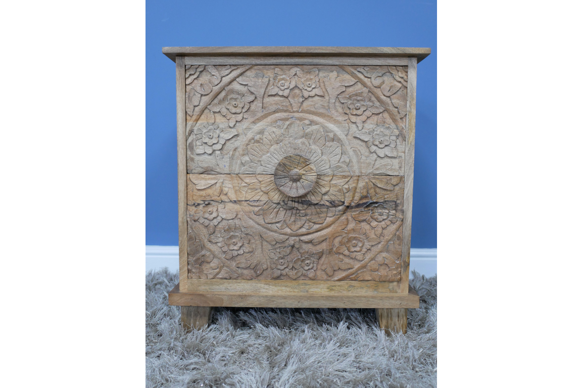 Carved Bedside Cabinet - 8154
