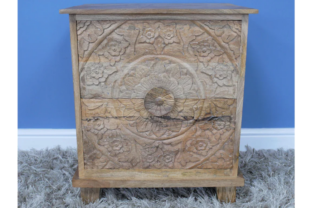 Carved Bedside Cabinet - 8154