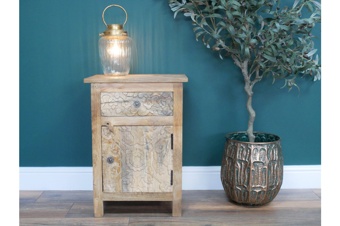 Carved Bedside Cabinet - 8214