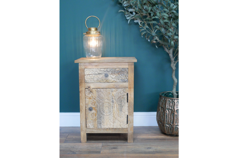 Carved Bedside Cabinet - 8214