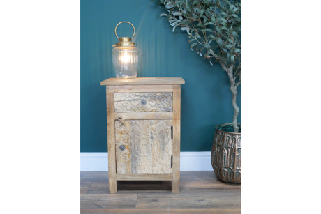 Carved Bedside Cabinet - 8214