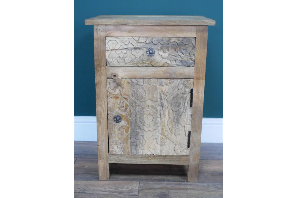 Carved Bedside Cabinet - 8214