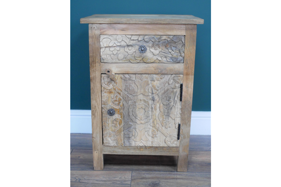 Carved Bedside Cabinet - 8214
