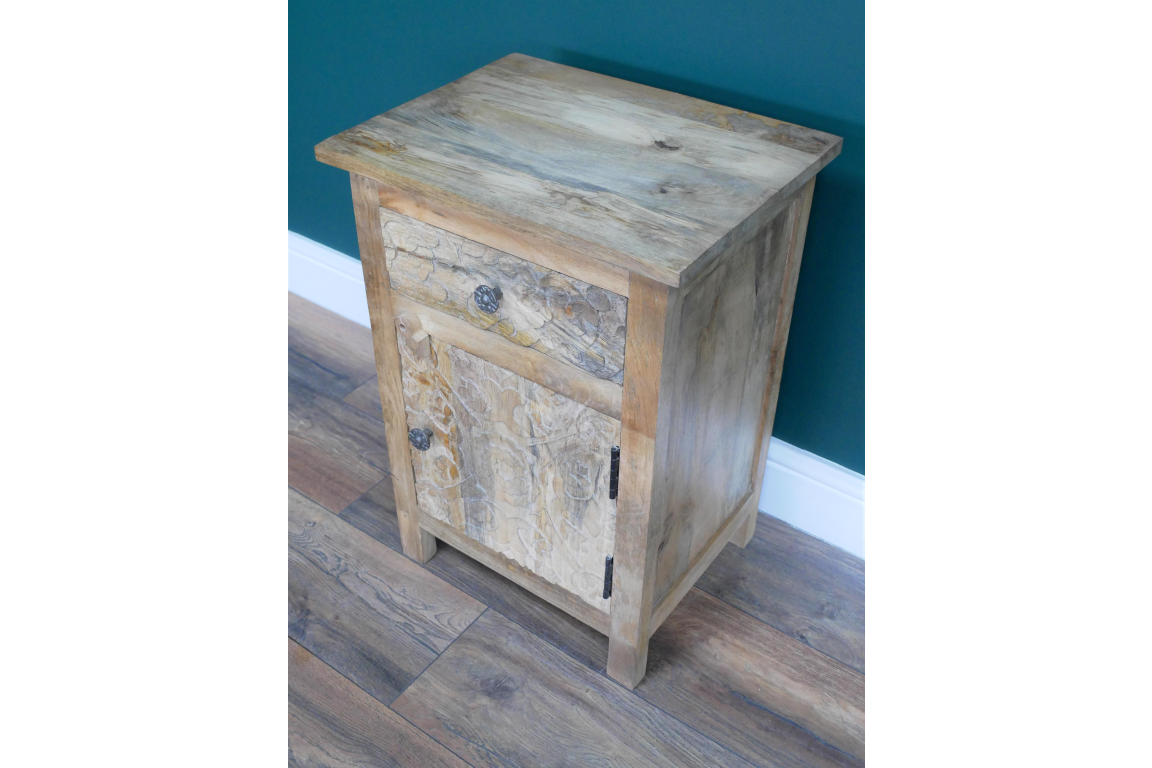 Carved Bedside Cabinet - 8214