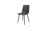 Grey quilted dining chair with metal legs and modern design