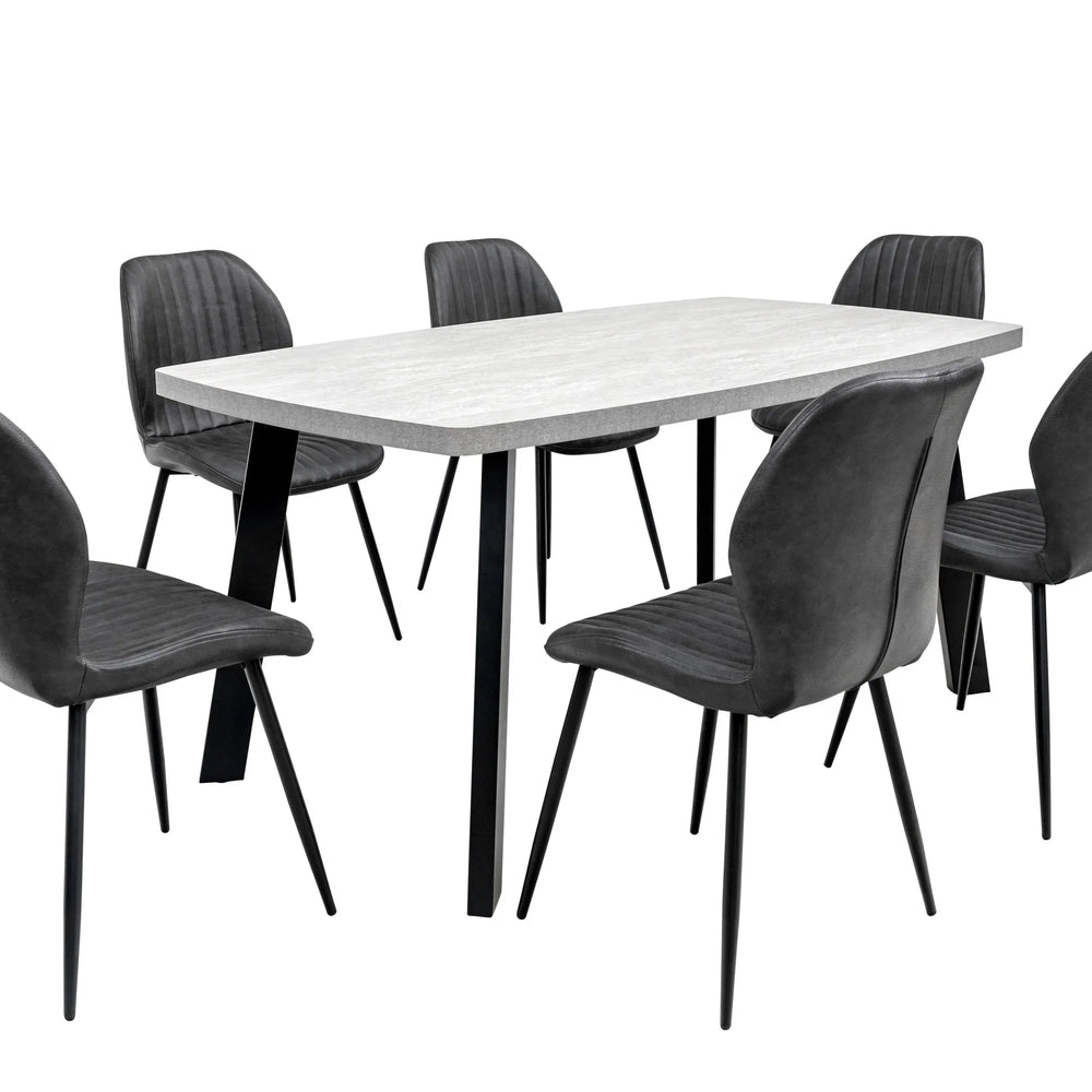 Stylish 1.6m Light Grey Dining Table with Black Legs