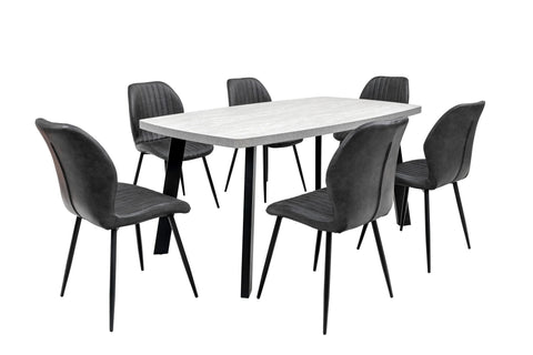 Stylish 1.6m Light Grey Dining Table with Black Legs