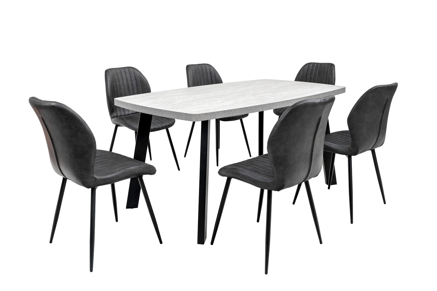 Stylish 1.6m Light Grey Dining Table with Black Legs