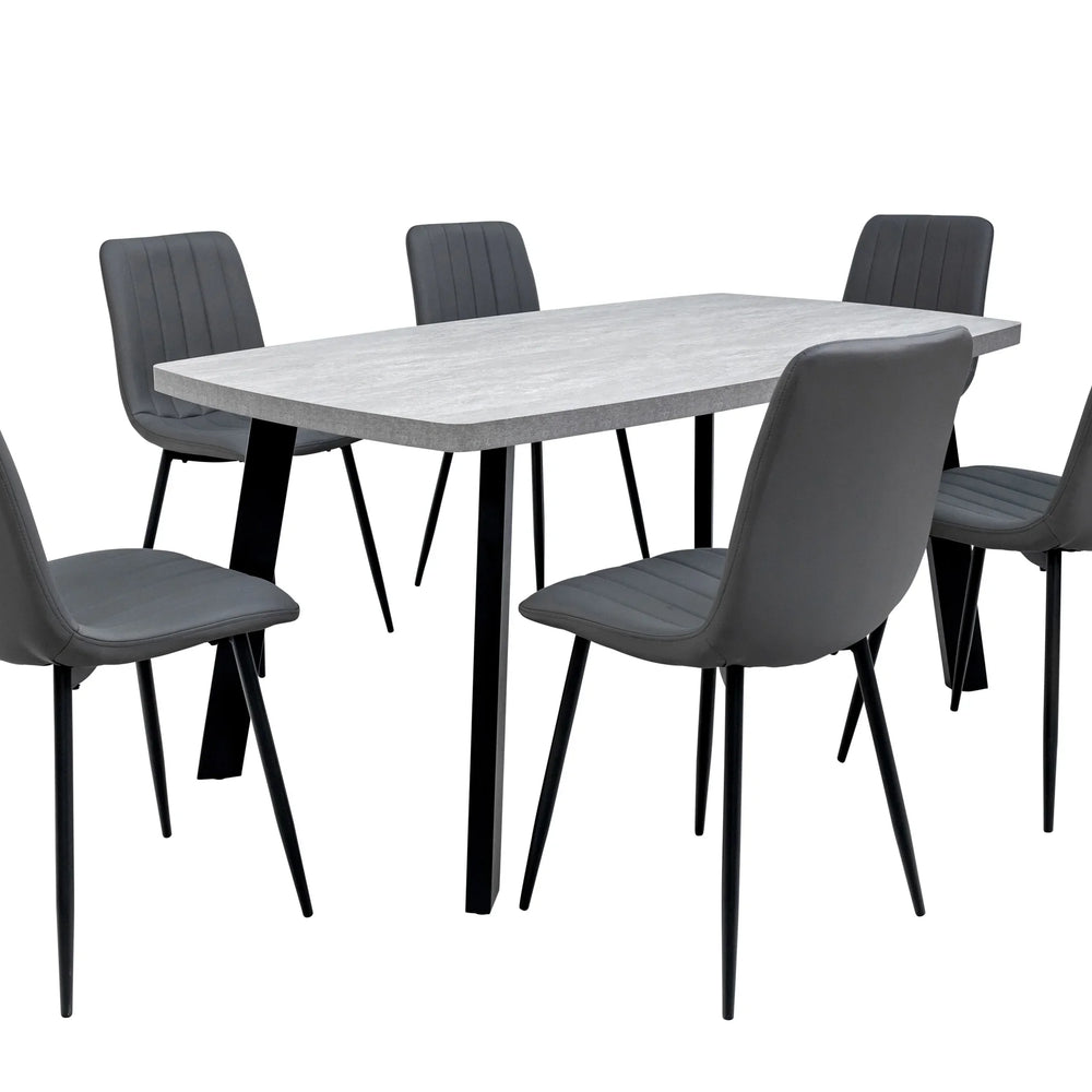 Stylish 1.6m Light Grey Dining Table with Black Legs