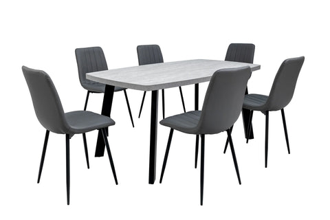 Stylish 1.6m Light Grey Dining Table with Black Legs