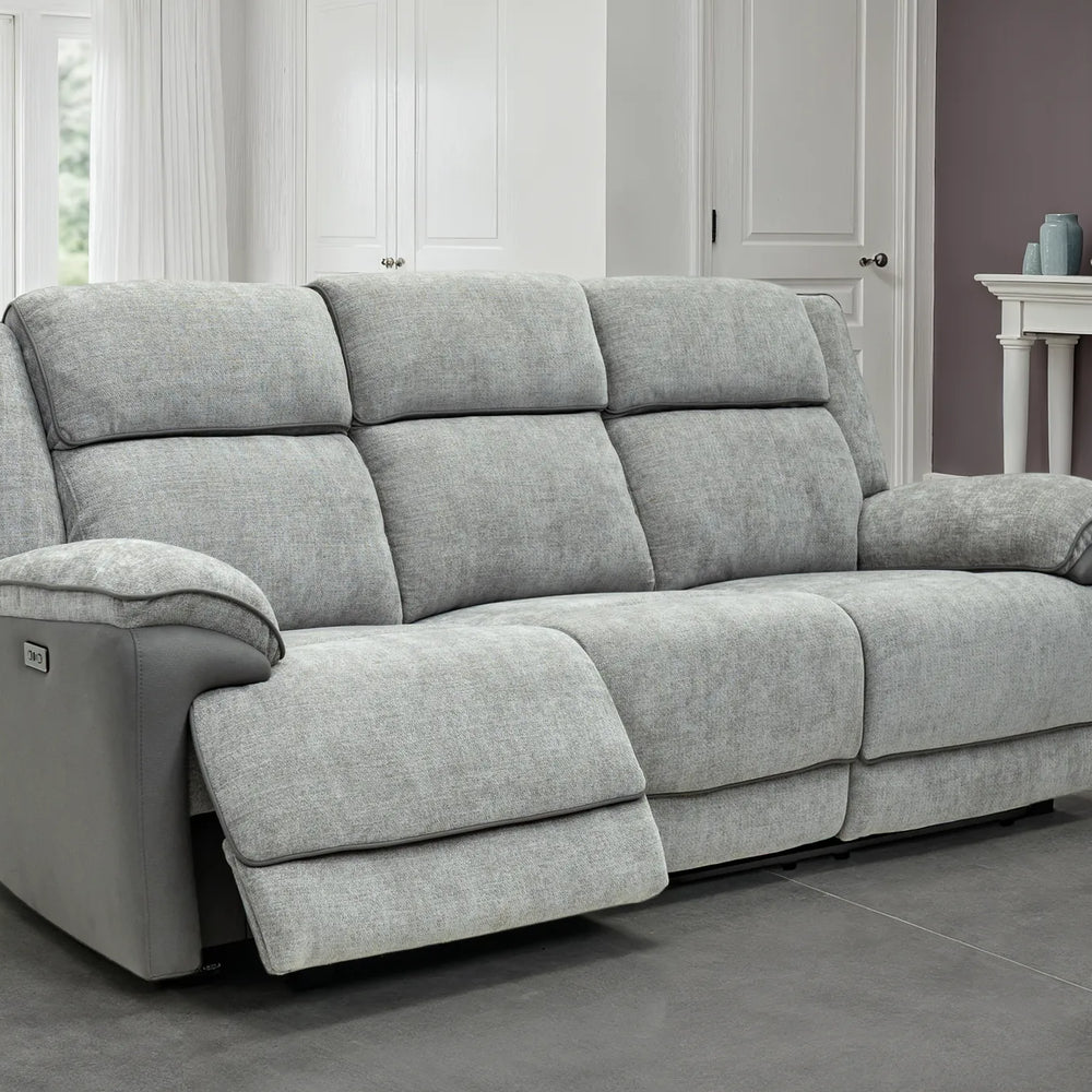 Marley Fabric Electric 3 Seater Recliner - Grey Mix