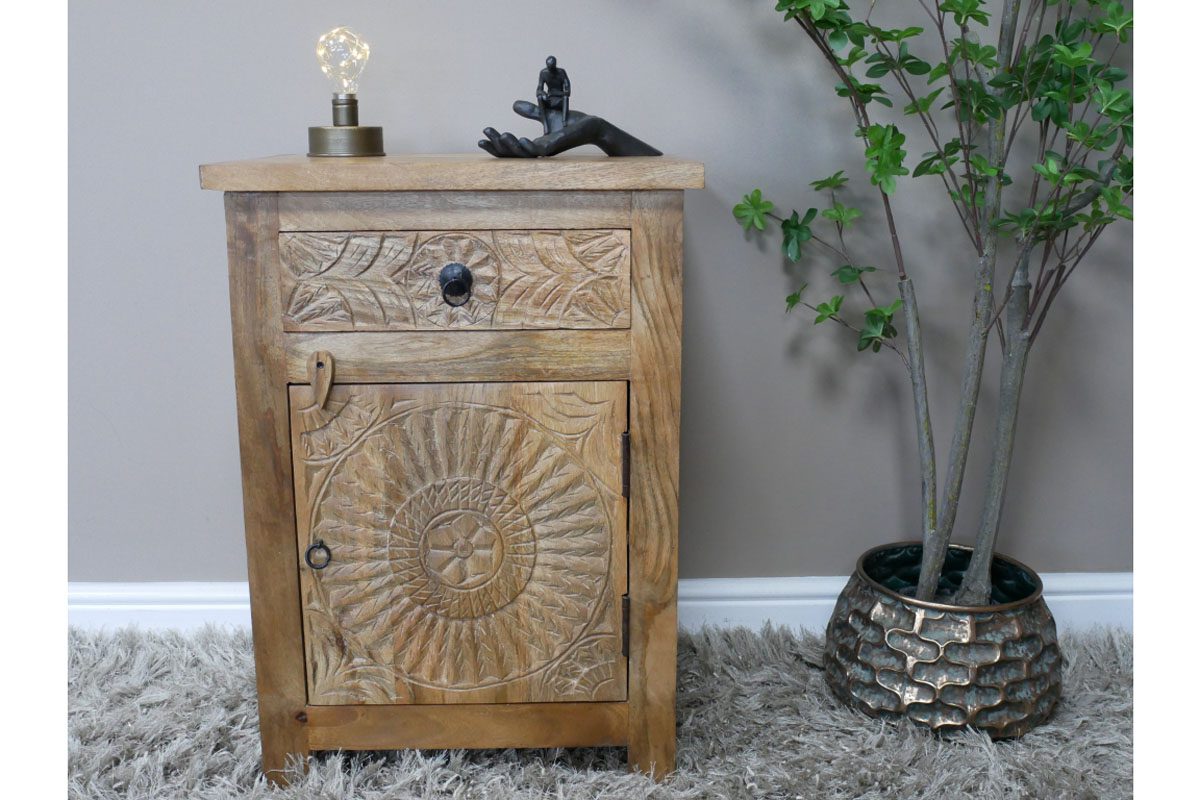 Carved Bedside Cabinet
