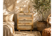 The rattan small chest of drawers features three woven front drawers, a natural wood finish, and a compact design, perfect for adding style and storage to any space