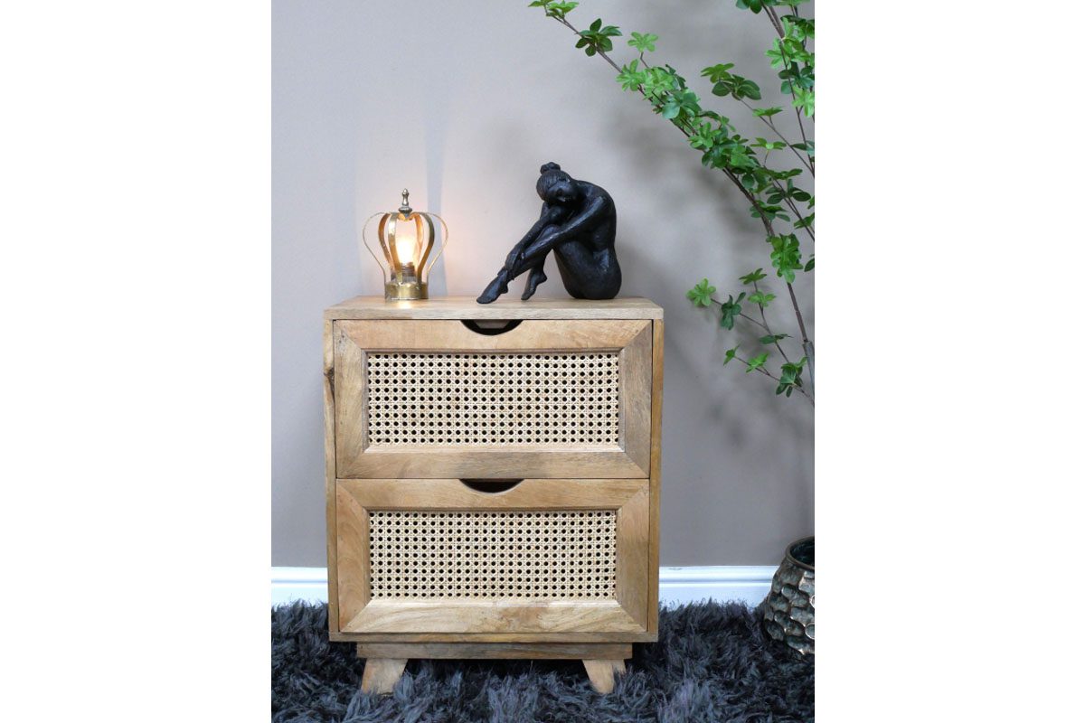 2 Drawer Rattan Bedside