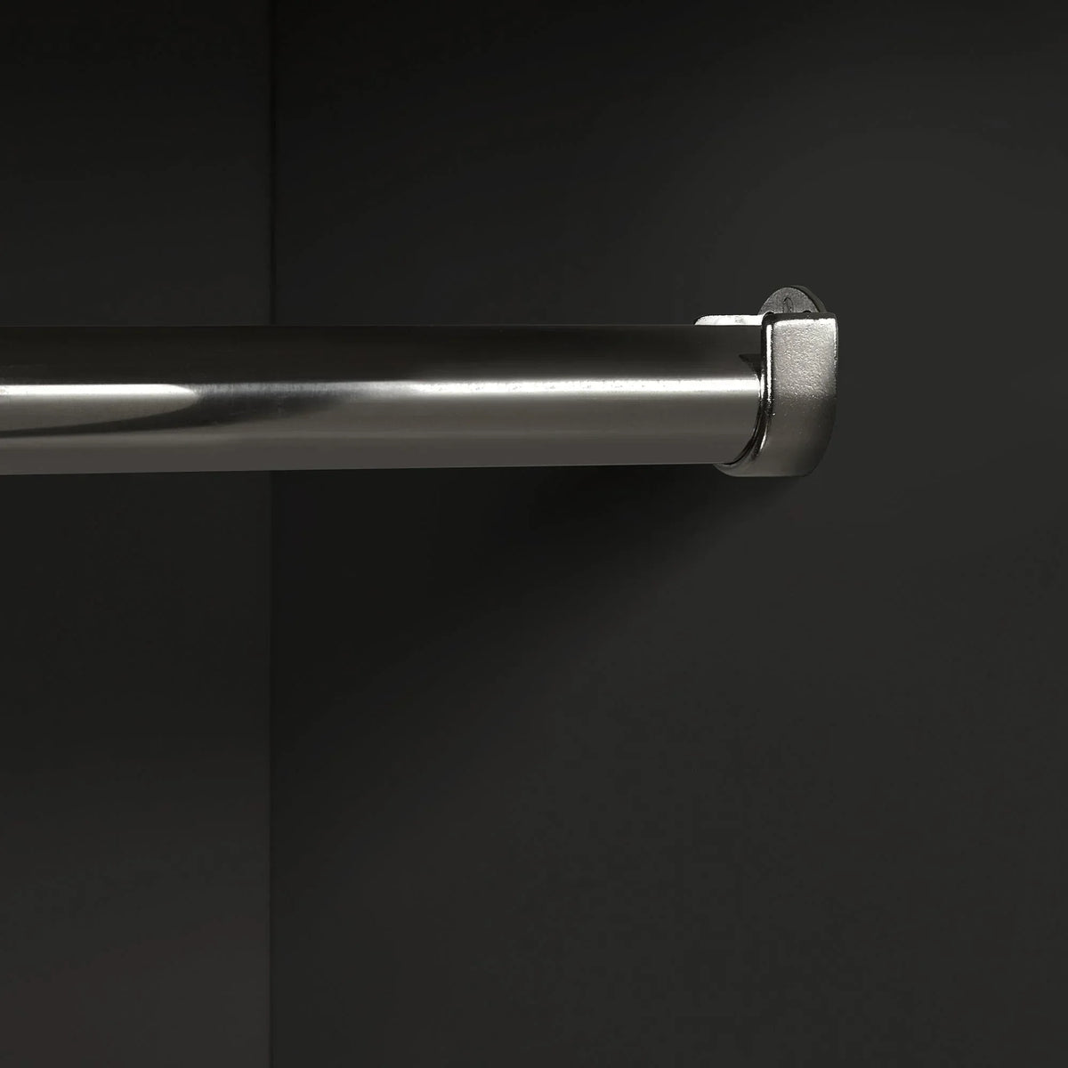 Metal hanging rail inside walnut and black 2 door wardrobe