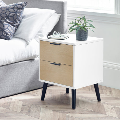 Alba 2 Drawer Bedside - White and Light Brown - ALB021
