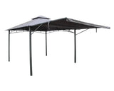 Grey metal awning gazebo with flat roof and open sides for outdoor garden shade