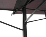 Close-up of grey awning gazebo metal frame and support structure