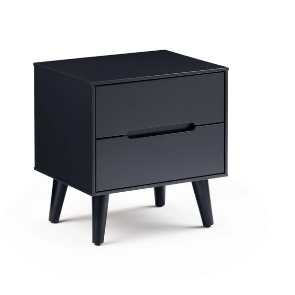 Anthracite two drawer bedside table with slim legs and modern handle cutout