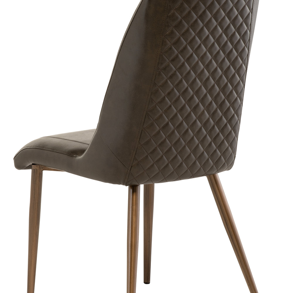 Stylish Dark Brown PU Dining Chair with Brushed Brass Legs