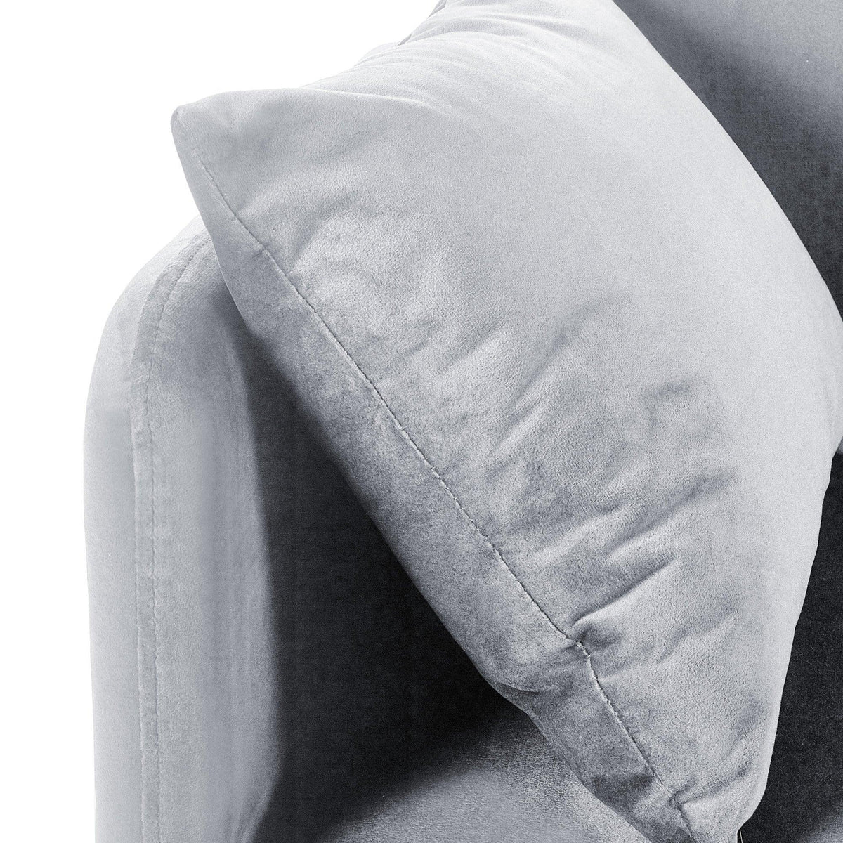 Close view of grey sofa bed fabric and cushion detail