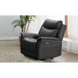 Dark grey recliner chair with contrast stitching in modern living room setting