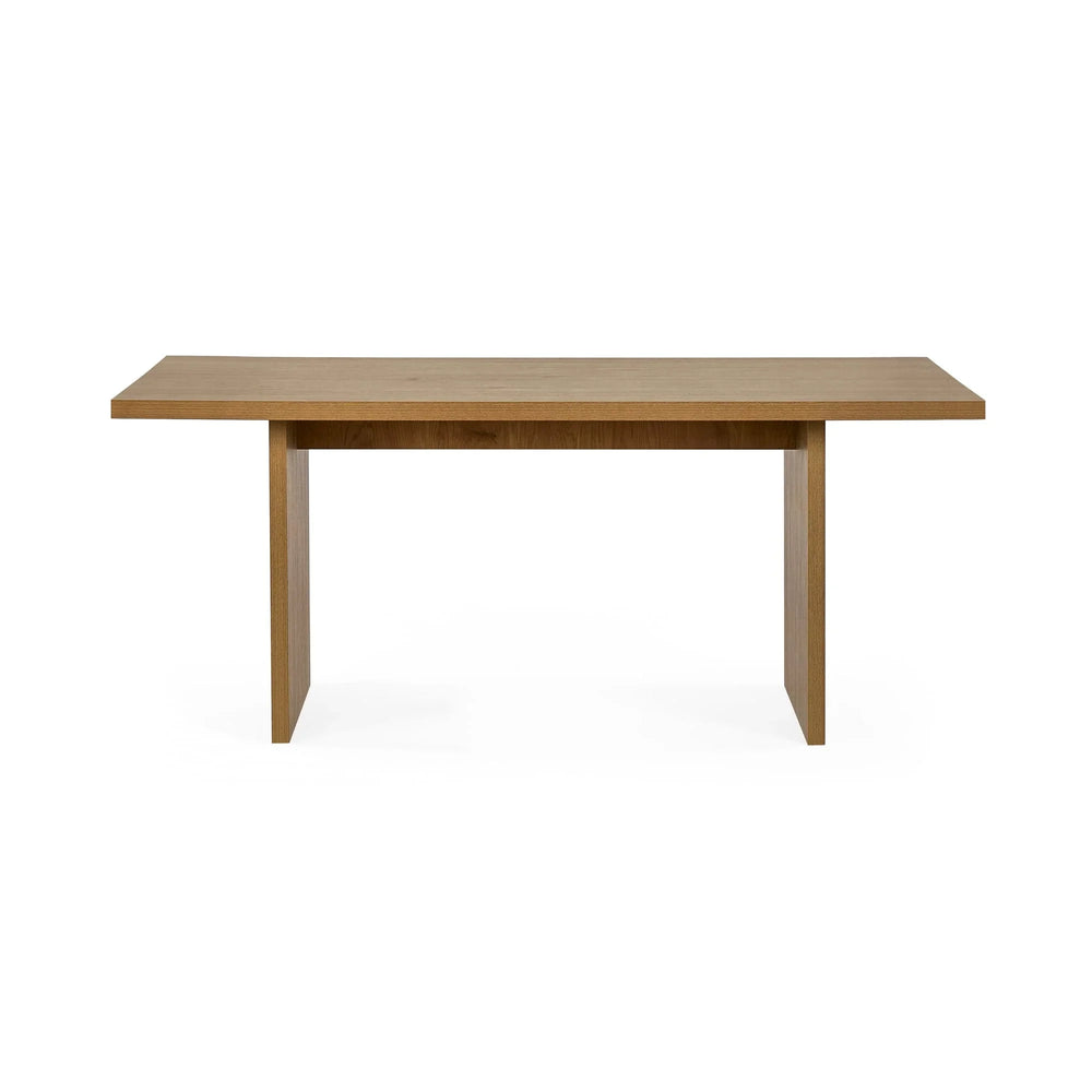 Rectangular oak dining table with straight legs and smooth wood finish, front view