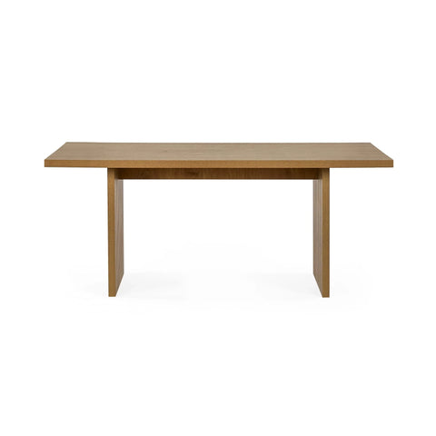 Rectangular oak dining table with straight legs and smooth wood finish, front view