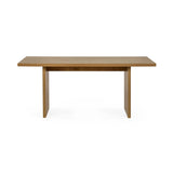 Rectangular oak dining table with straight legs and smooth wood finish, front view