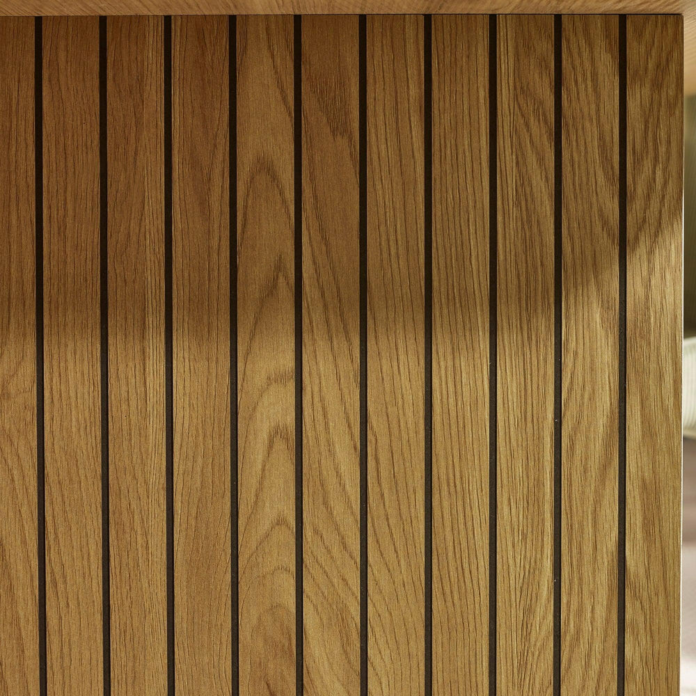 Oak wood slatted panel with vertical lines and natural grain detail