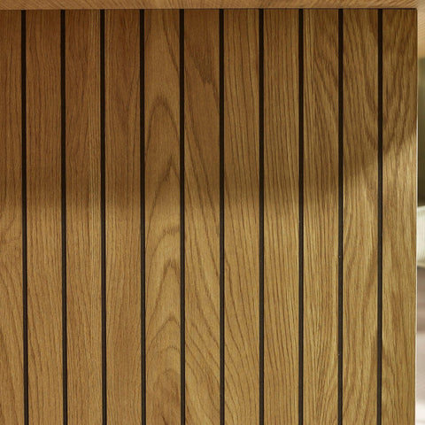 Oak wood slatted panel with vertical lines and natural grain detail