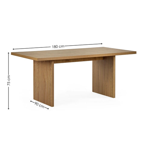 Oak dining table with fluted panel legs, rectangular shape, size 180x90x75 cm