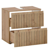 Oak effect vanity unit with two slatted drawers and cut-out for basin