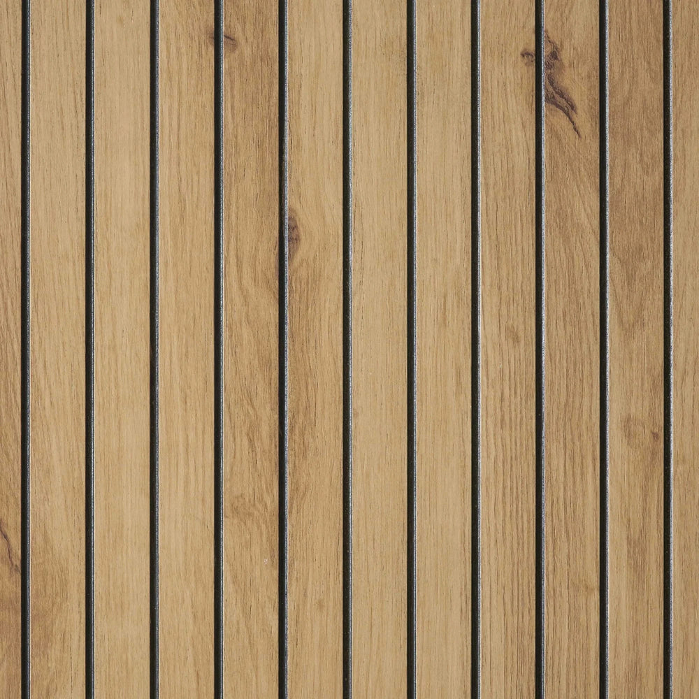 Oak wood slat furniture panel with visible grain and natural finish