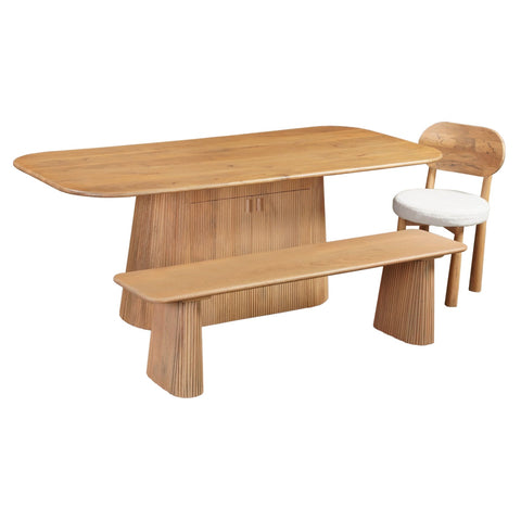 Austin Solid Wood 175cm Dining Table with fluted base in natural mango wood