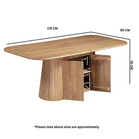 Austin Solid Wood 175cm Dining Table with fluted base in natural mango wood