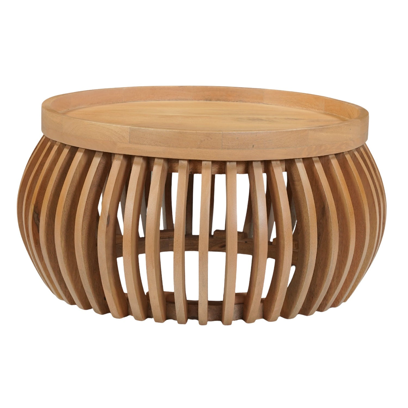 Austin Solid Wood Low Coffee Table in honey finish with fluted base