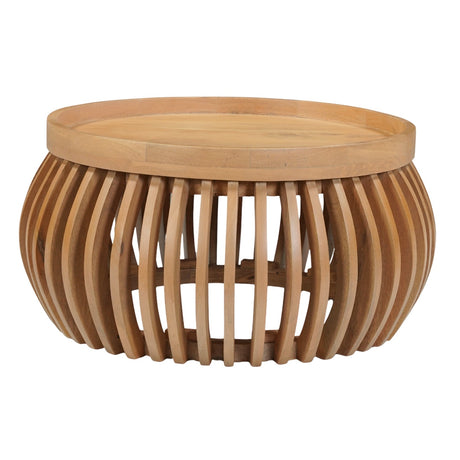 Austin Solid Wood Low Coffee Table in honey finish with fluted base