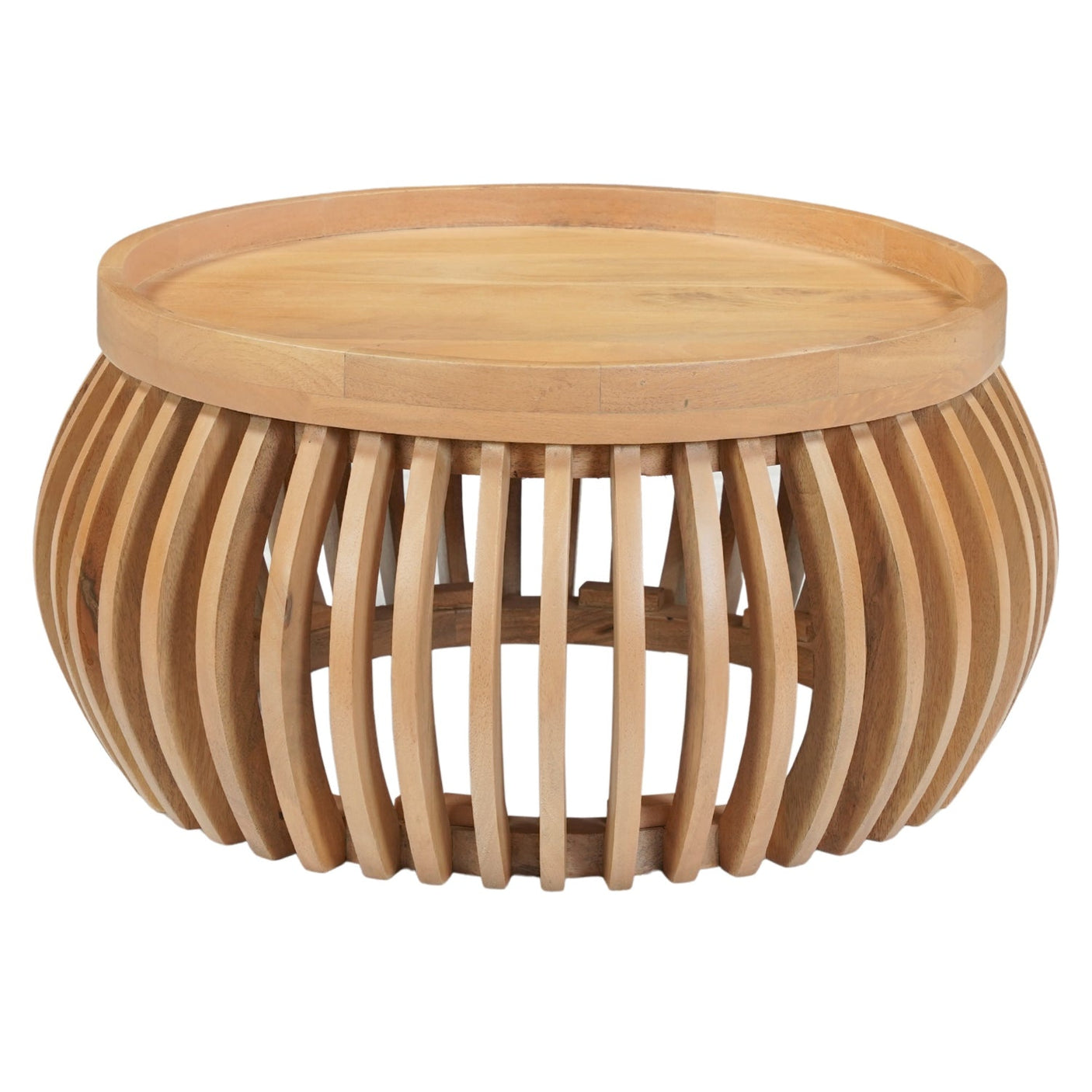 Austin Solid Wood Low Coffee Table in honey finish with fluted base