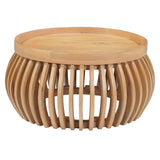 Austin Solid Wood Low Coffee Table in honey finish with fluted base