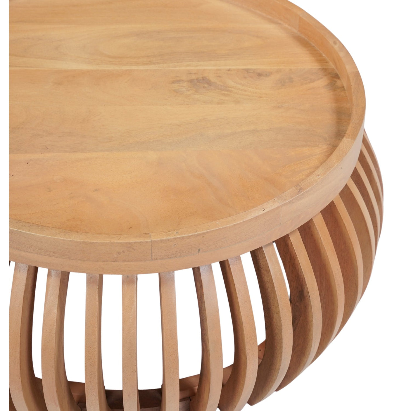 Austin Solid Wood Low Coffee Table in honey finish with fluted base