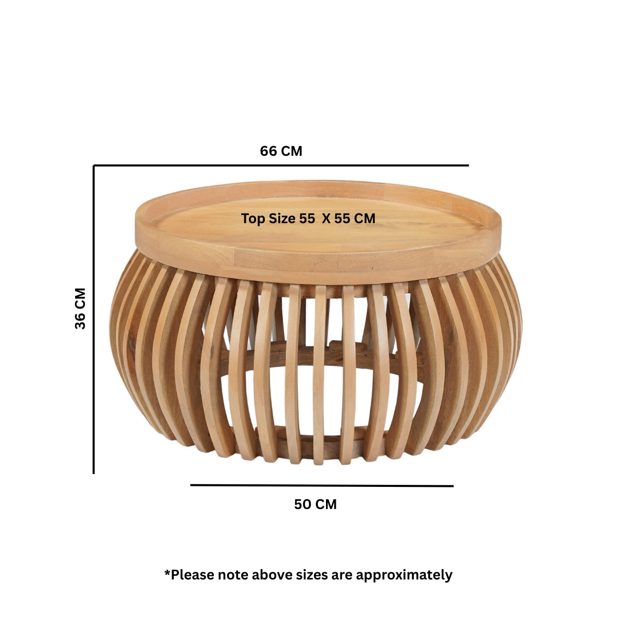 Austin Solid Wood Low Coffee Table in honey finish with fluted base
