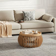 Austin Solid Wood Low Coffee Table in honey finish with fluted base