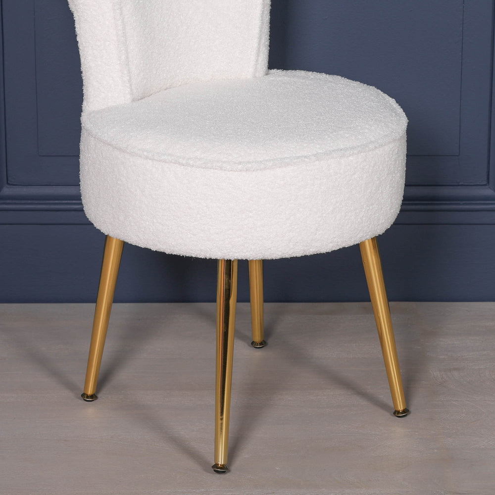 Boucle Stool / Bedroom Chair with Gold Legs