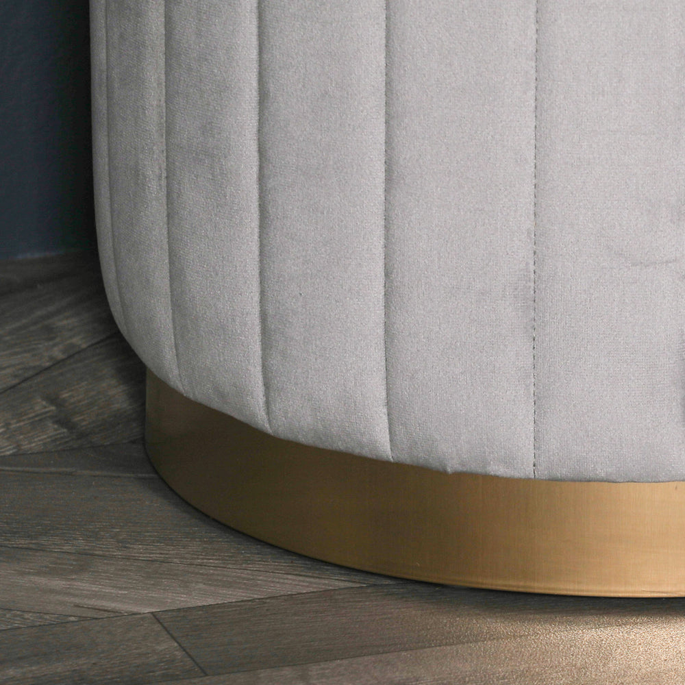 Grey Velvet Round Stool