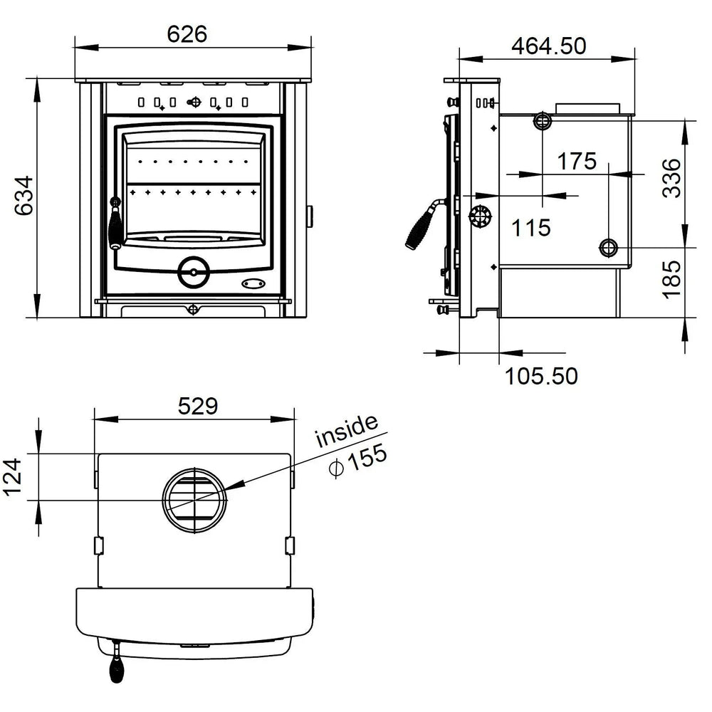 Achill 17.5kW Insert Boiler (Eco) - Technical Drawing