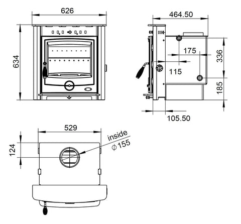 Achill 17.5kW Insert Boiler (Eco) - Technical Drawing