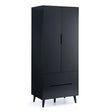 Anthracite 2 door wardrobe with two drawers and slim handles, angled view