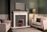 Amara electric fire set in a stylish living room with a modern fireplace and comfortable seating.