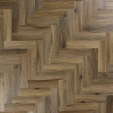 Antique walnut wood flooring in herringbone pattern with natural grain detail